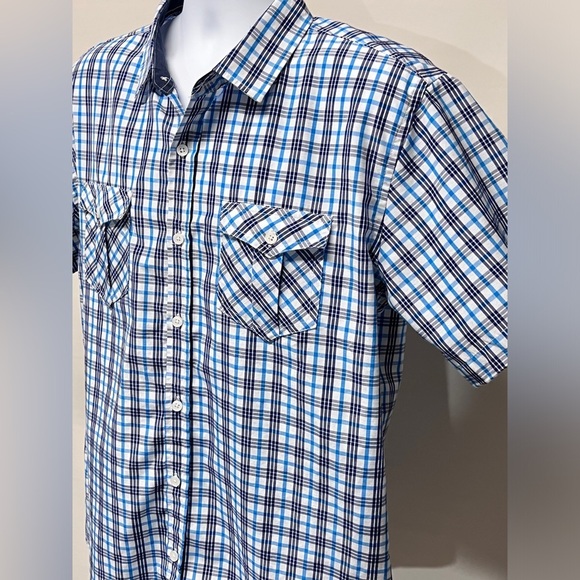VESE Men’s black and blue plaid short sleeve button down shirt size L. - Picture 3 of 12